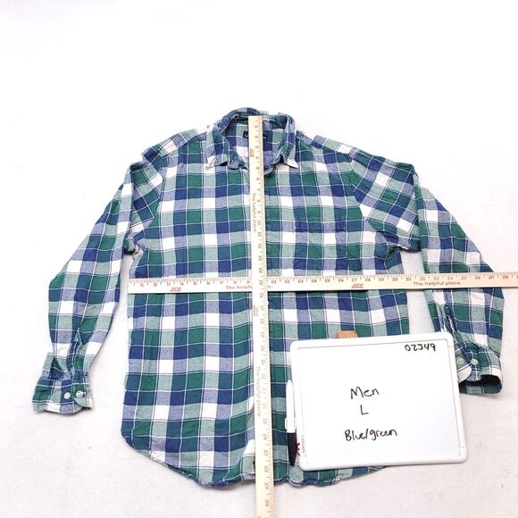 John Ashford Gingham Flannel Casual Button Up Shirt Mens Size L Blue Green White - Picture 6 of 10